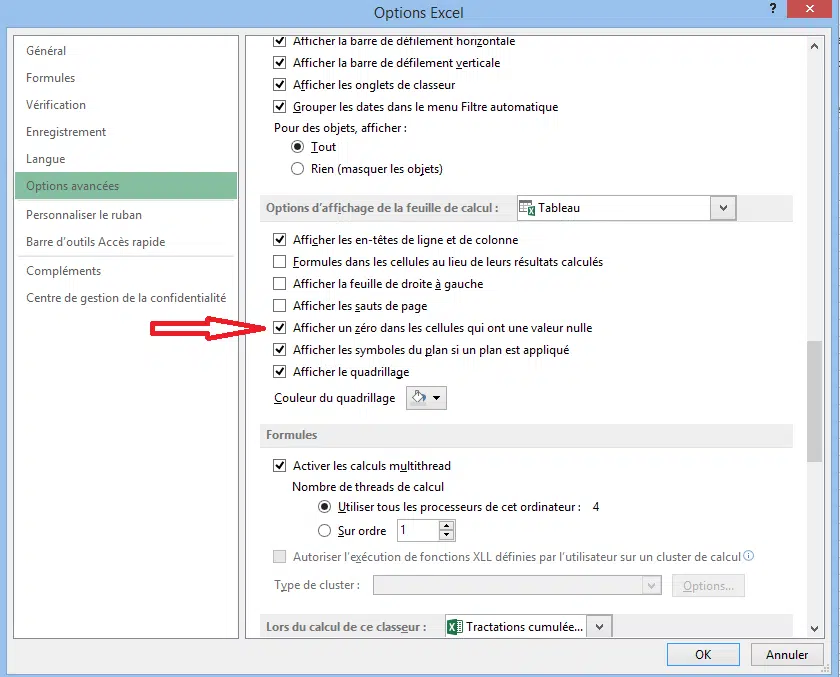 Excel supprimer les 0