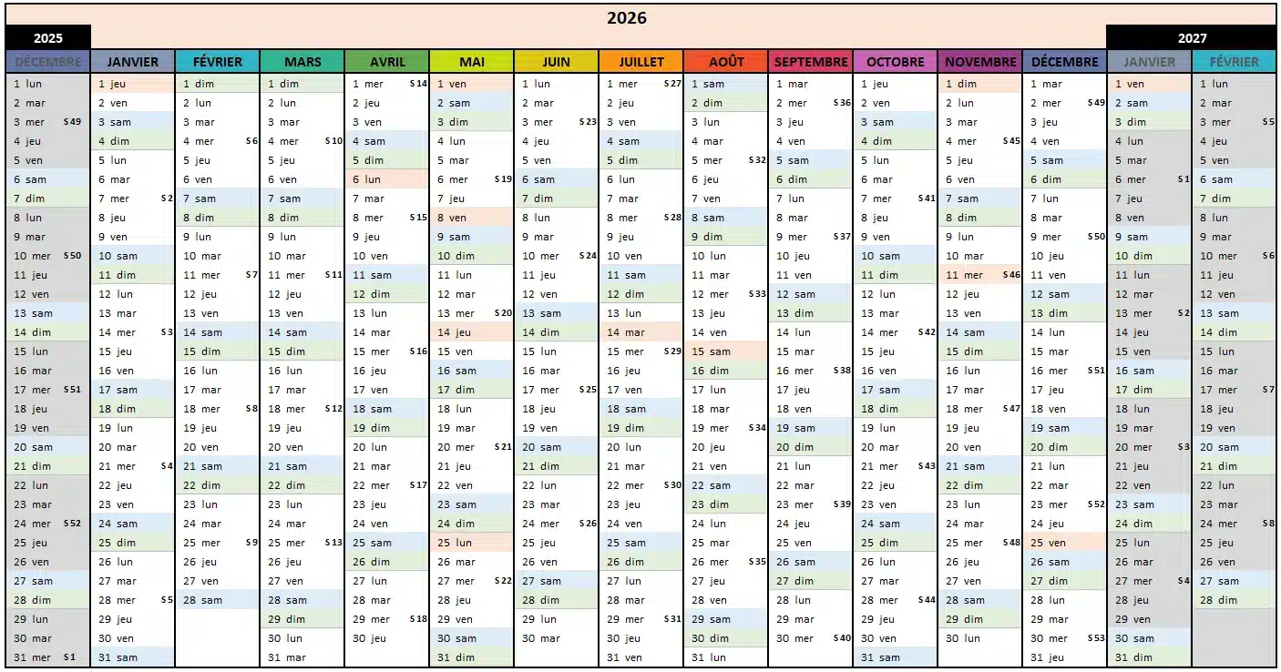 calendrier perpetuel Excel
