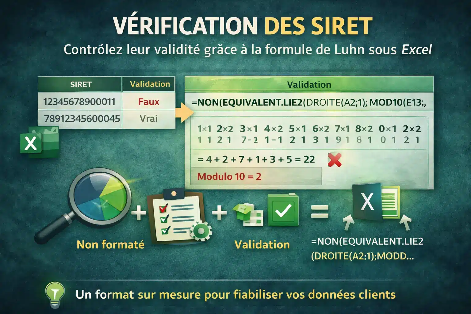 Formule excel pour contrôler la validité des SIRET : Luhn