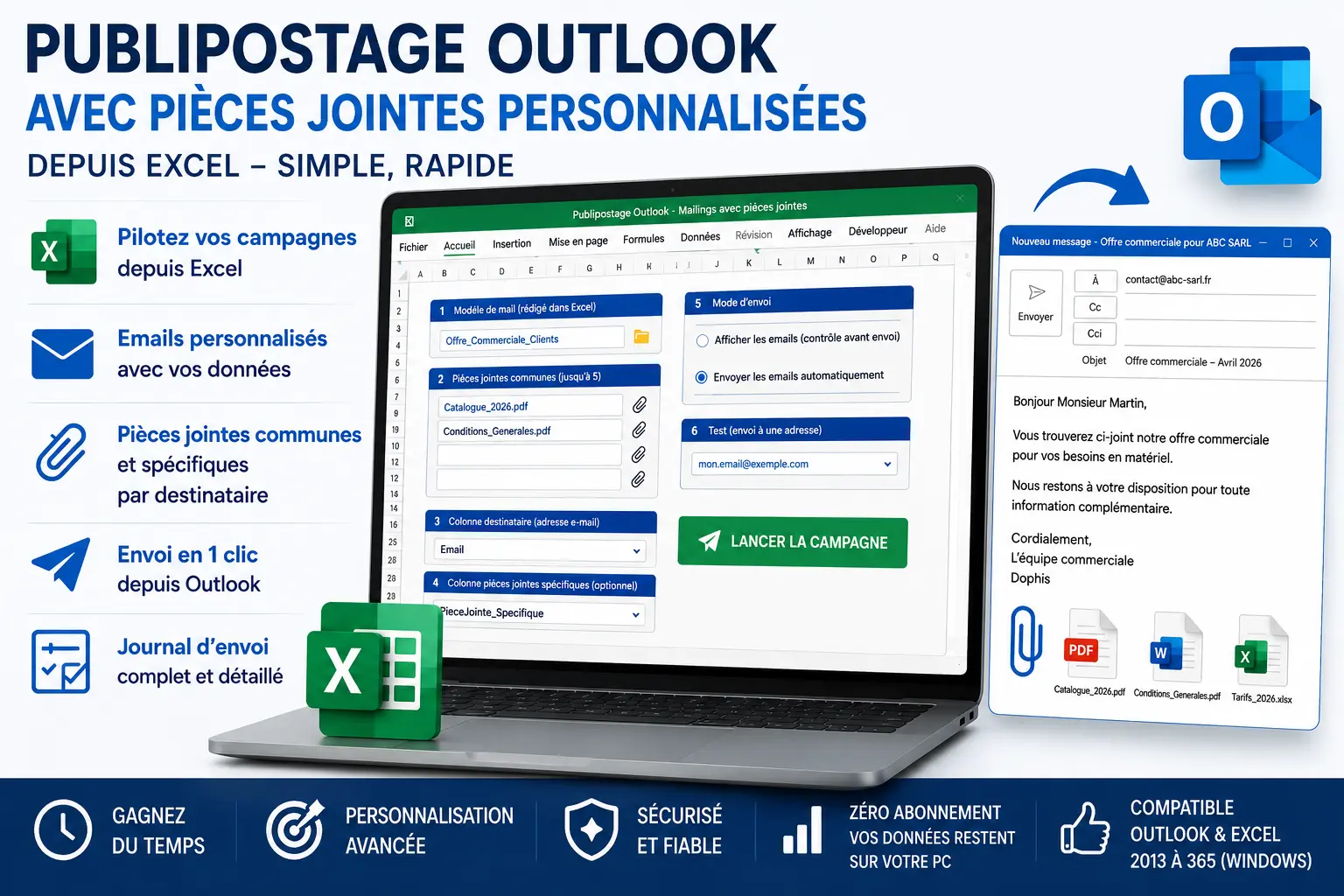 publipostage outlook avec pièces jointes PDF