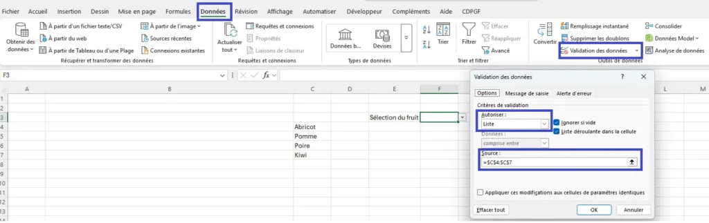 Créer liste déroulante Excel – DOPHIS – DOPHIS Créer une liste déroulante dans Excel avec la validation des données