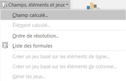 Commande Champ calculé du menu Champs éléments et jeux d’un tableau croisé dynamique